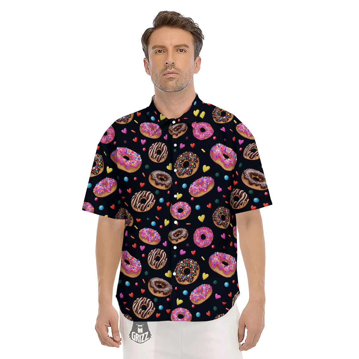 Donut Yummy Print Pattern Men's Short Sleeve Shirts-grizzshop