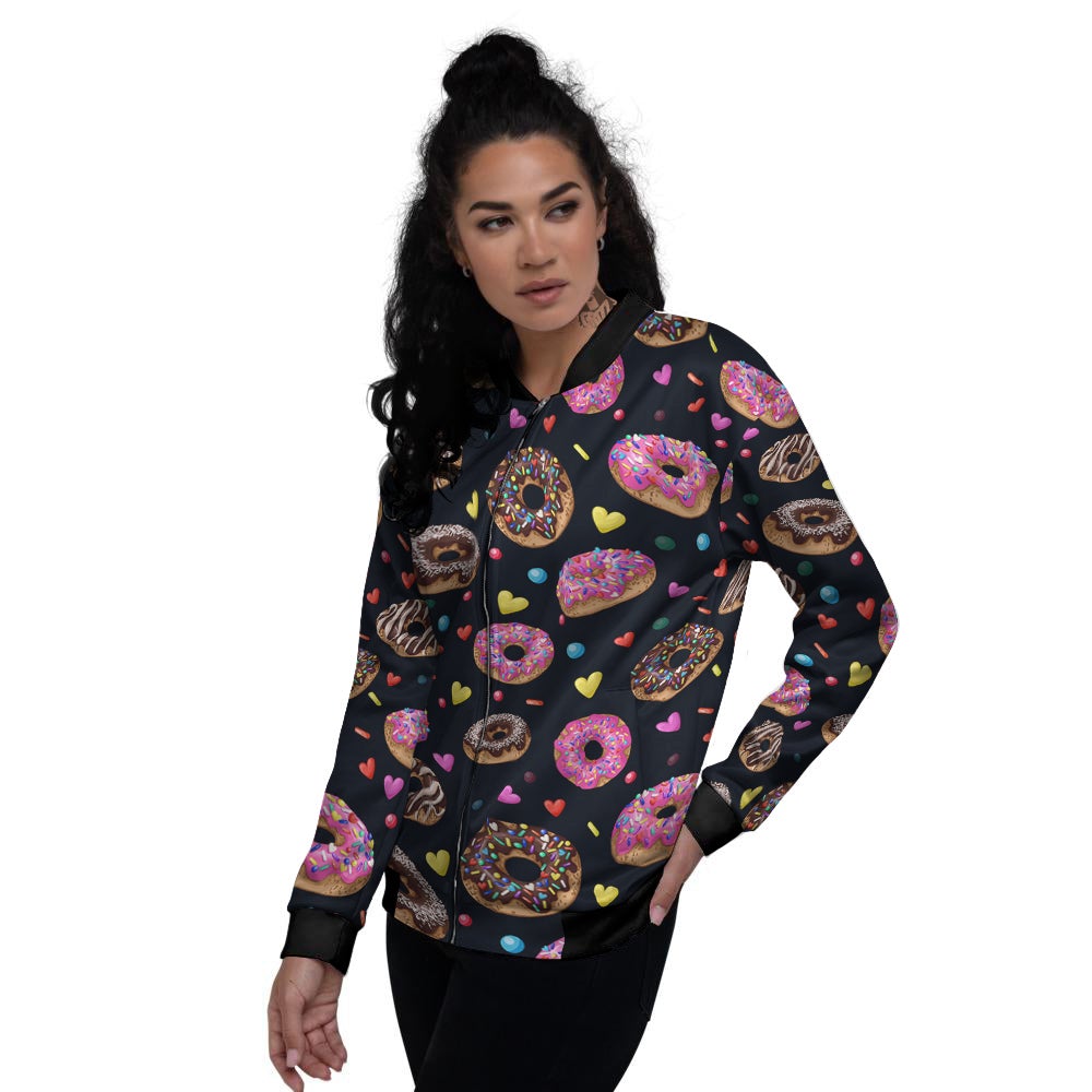 Donut Yummy Print Pattern Women's Bomber Jacket-grizzshop