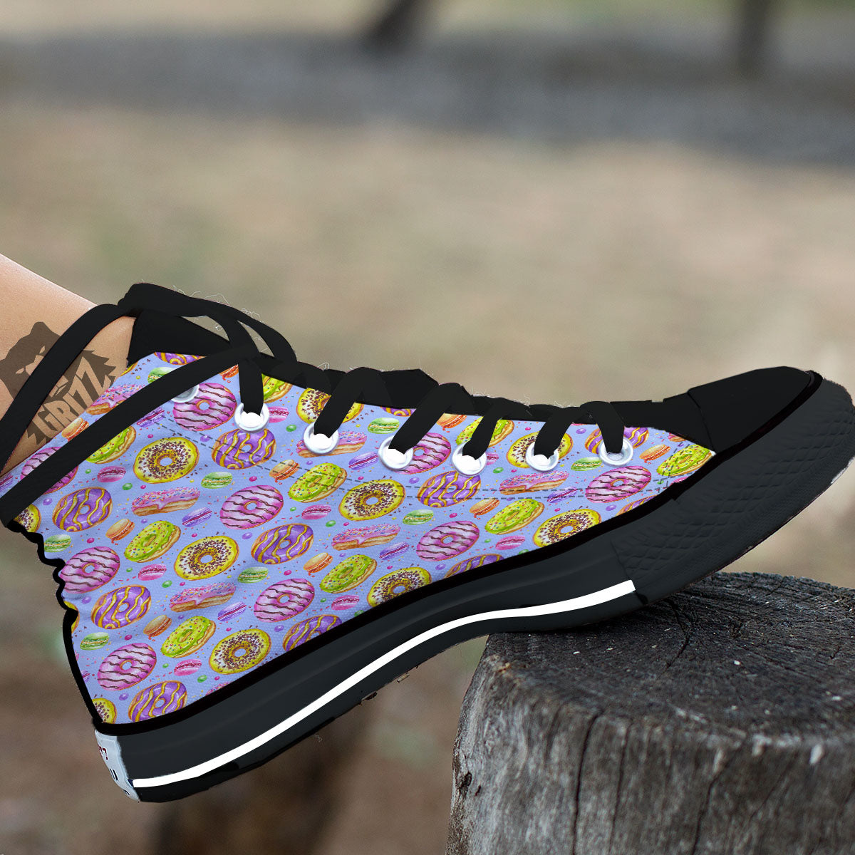 Donuts Print Pattern Black High Top Shoes-grizzshop