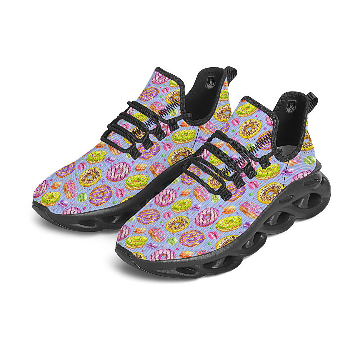 Donuts Print Pattern Black Running Shoes-grizzshop
