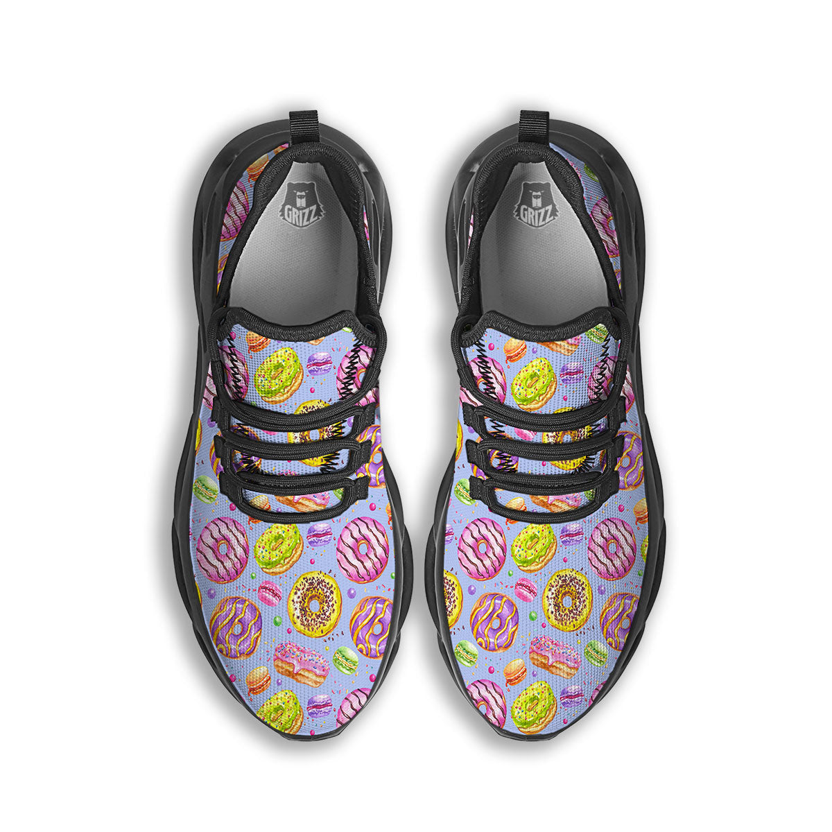 Donuts Print Pattern Black Running Shoes-grizzshop