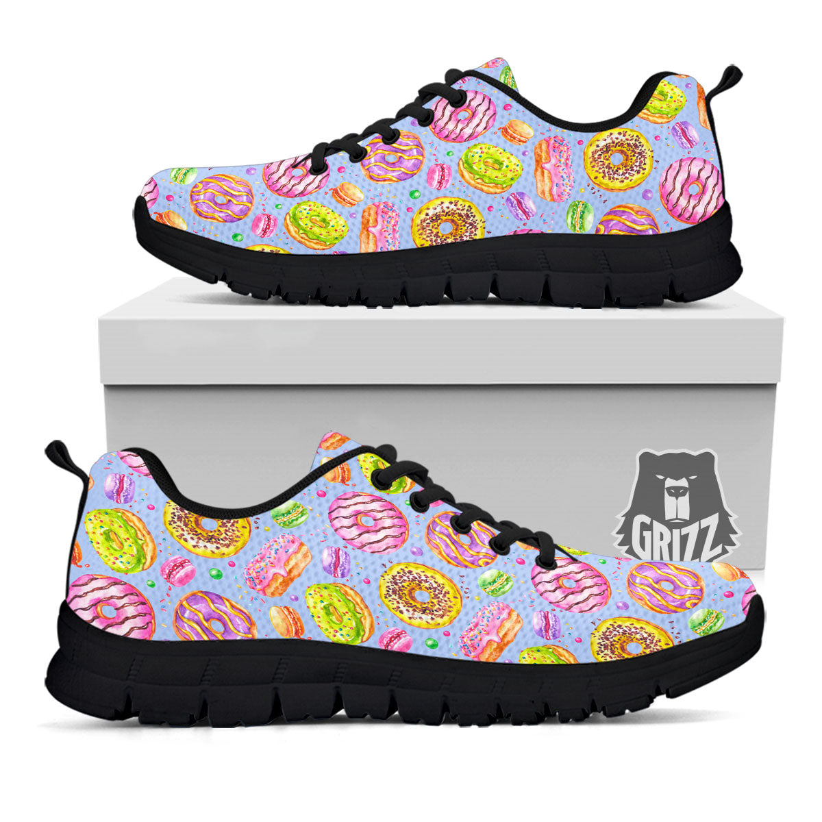 Donuts Print Pattern Black Sneaker-grizzshop
