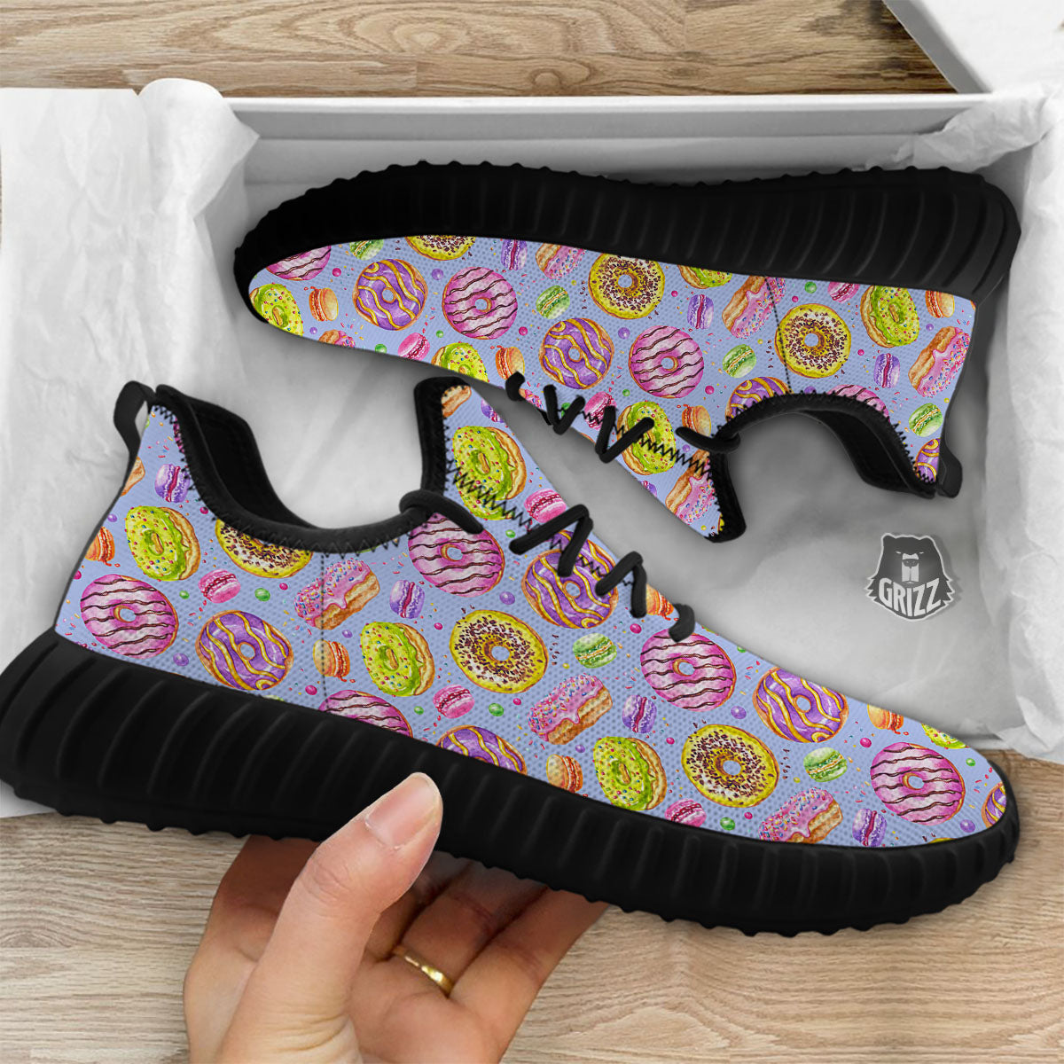 Donuts Print Pattern Black Walking Shoes-grizzshop