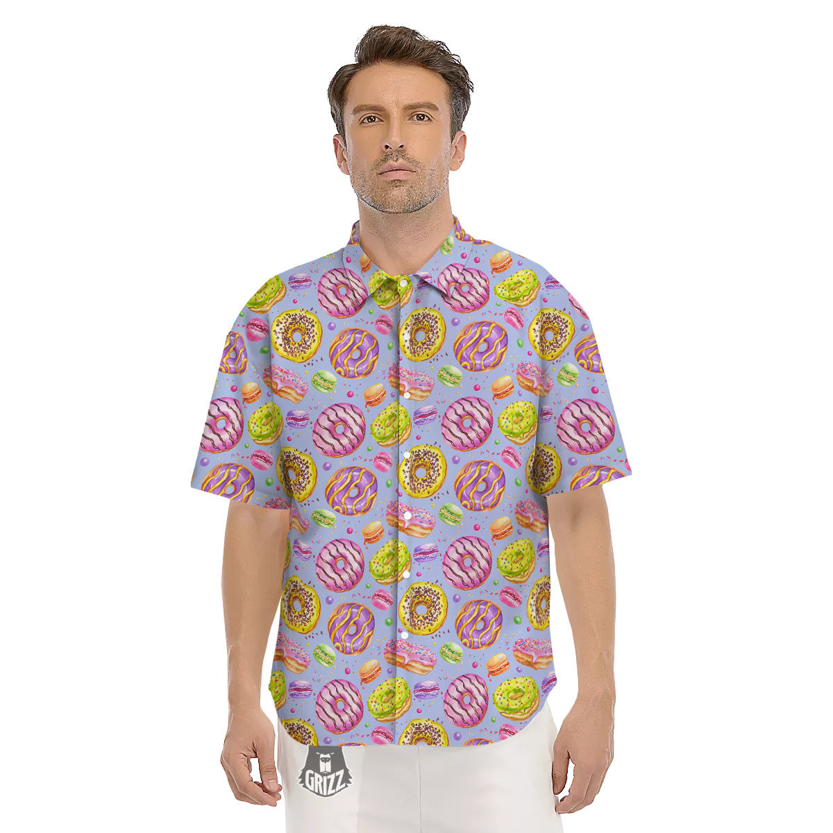 Donuts Print Pattern Men's Short Sleeve Shirts-grizzshop