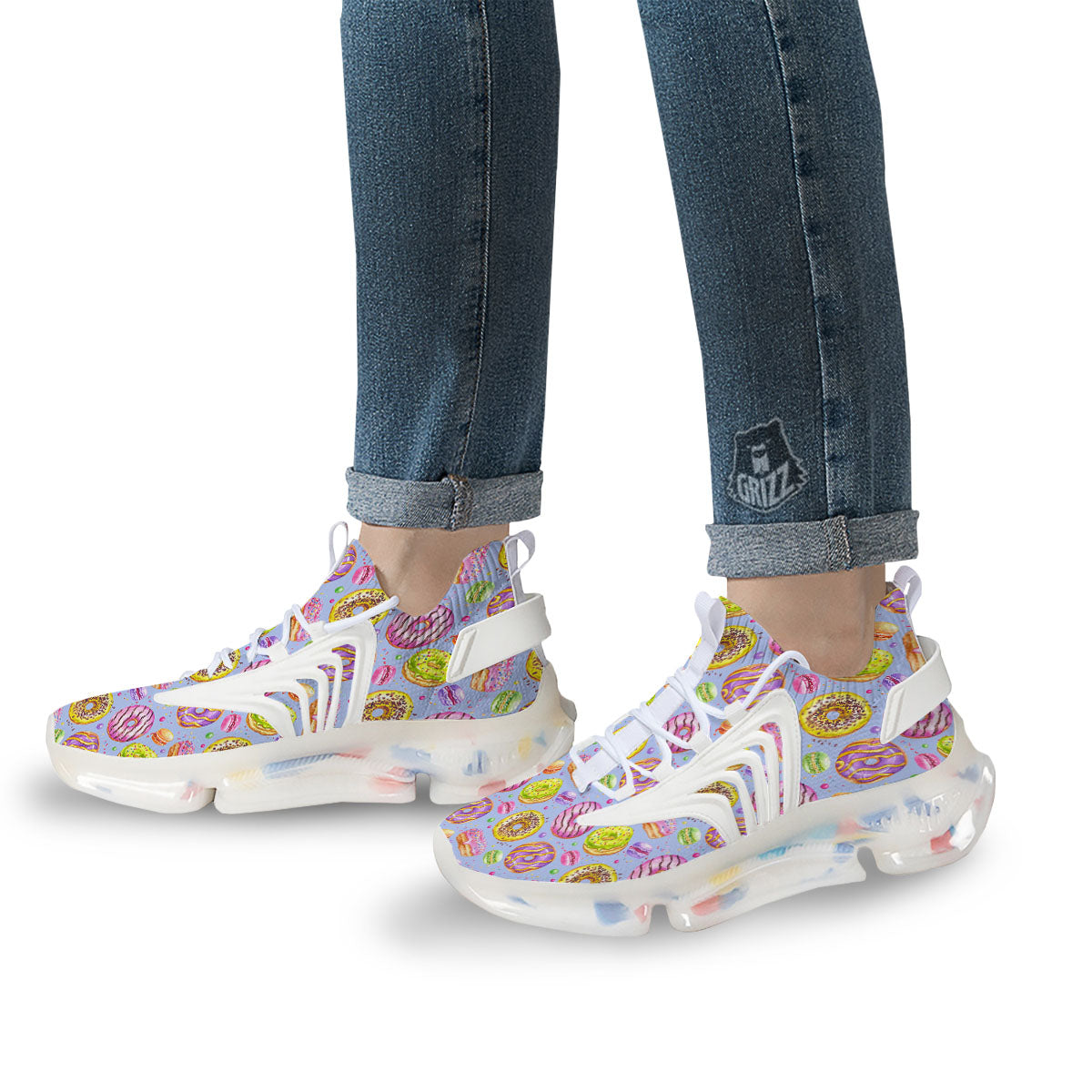 Donuts Print Pattern White Gym Shoes-grizzshop