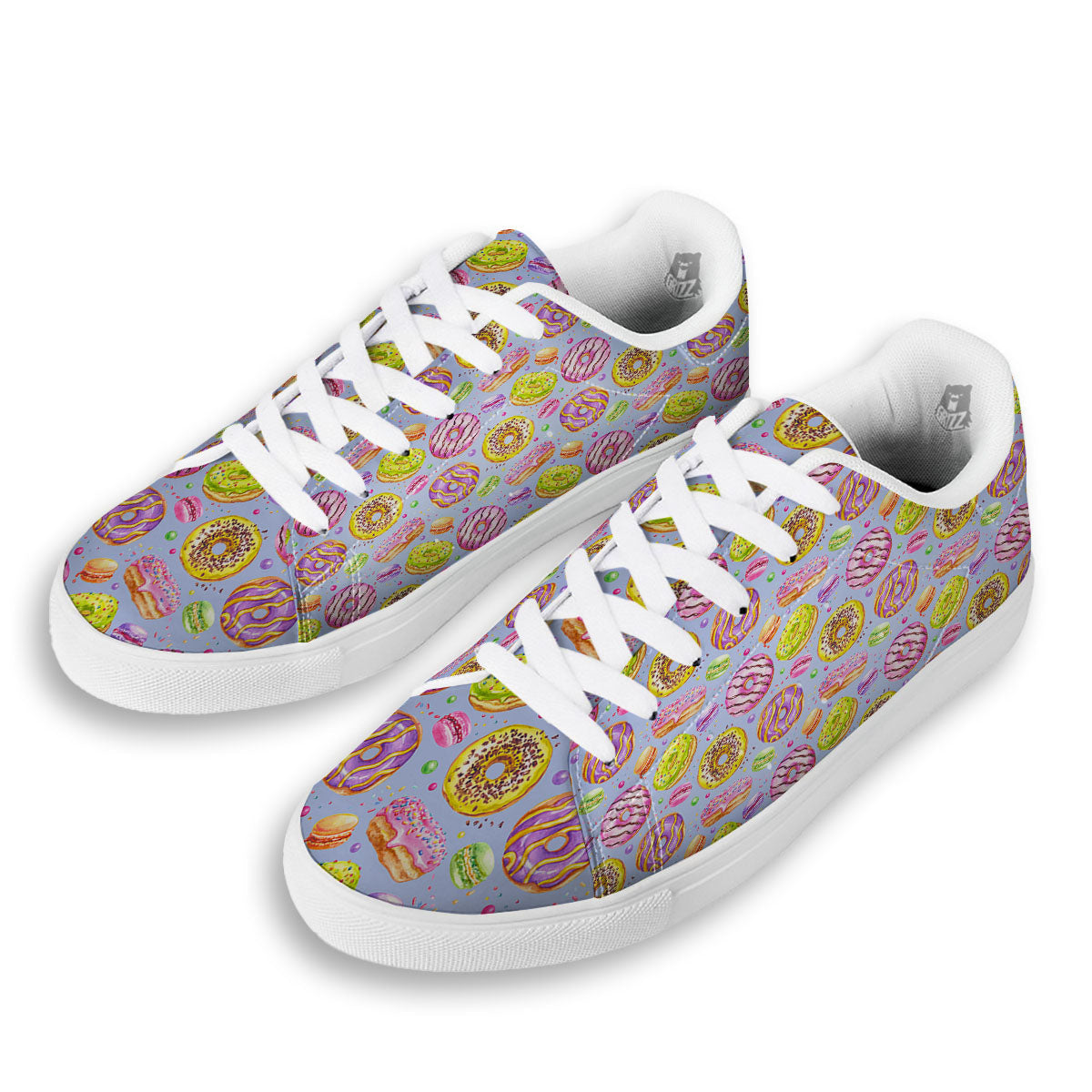 Donuts Print Pattern White Low Top Sneakers-grizzshop