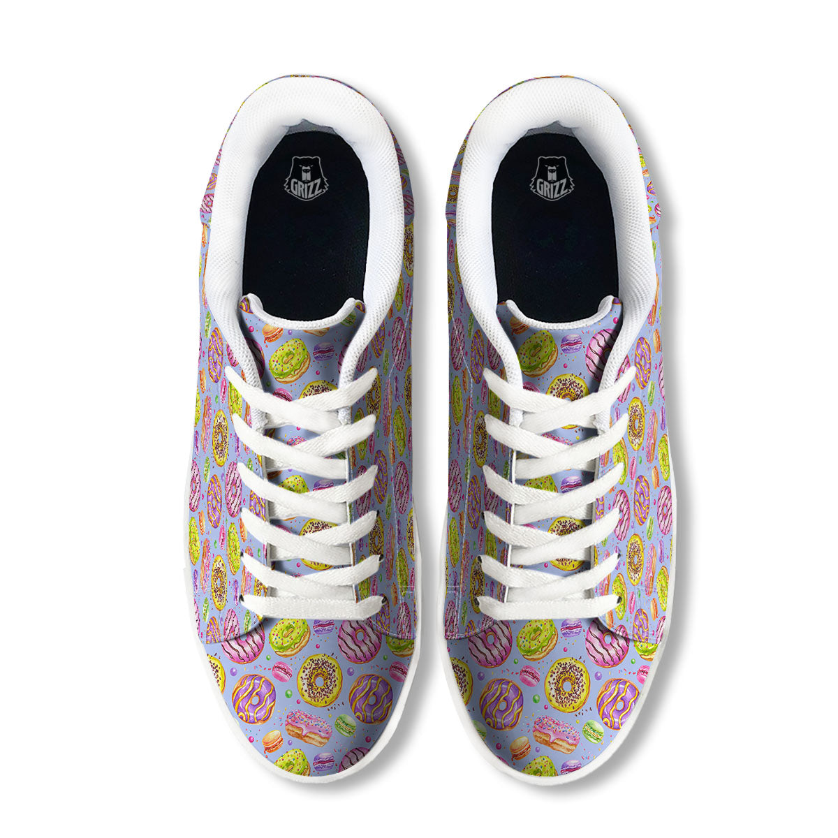 Donuts Print Pattern White Low Top Sneakers-grizzshop