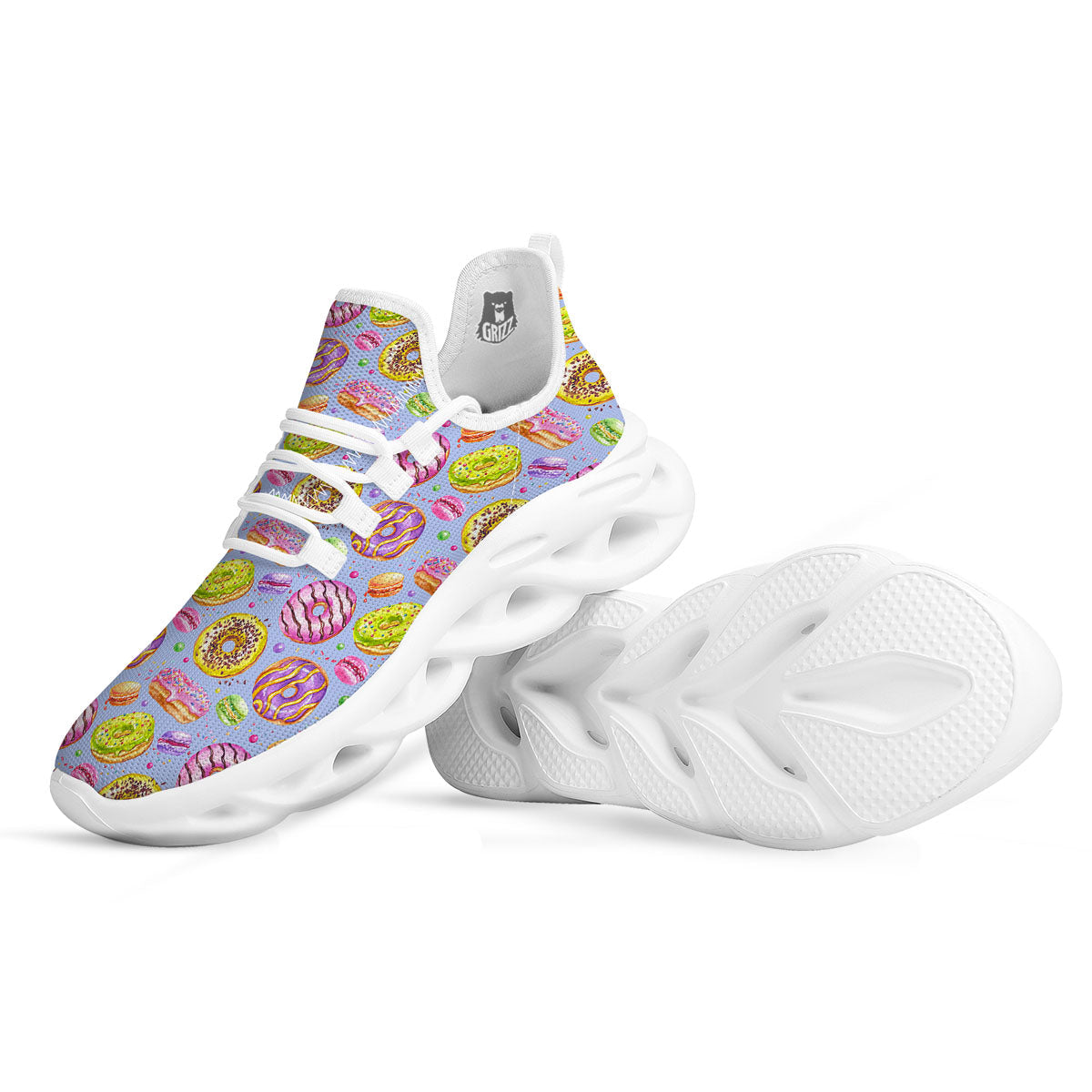 Donuts Print Pattern White Running Shoes-grizzshop