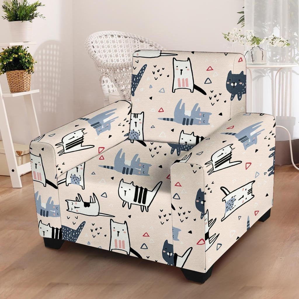 Doodle Cat Print Armchair Cover-grizzshop