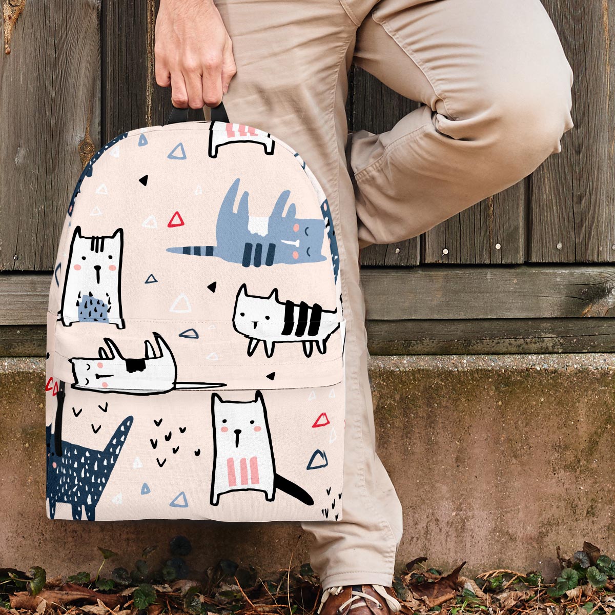 Doodle Cat Print Backpack-grizzshop