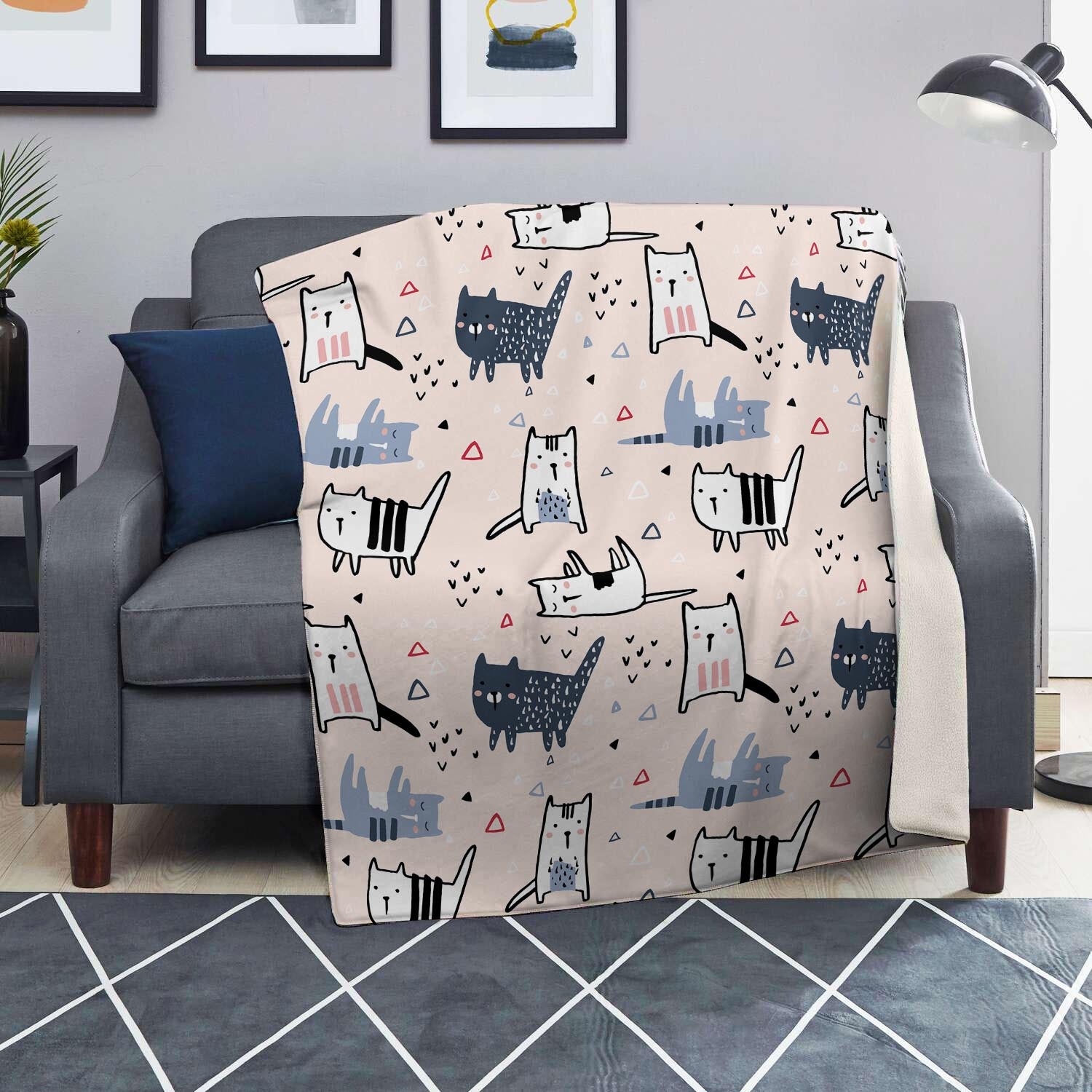 Doodle Cat Print Blanket-grizzshop