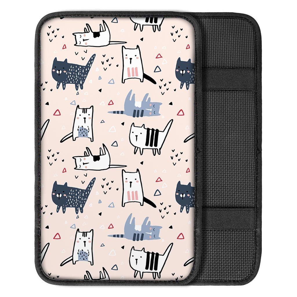 Doodle Cat Print Car Console Cover-grizzshop