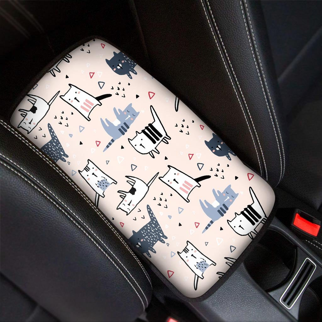 Doodle Cat Print Car Console Cover-grizzshop