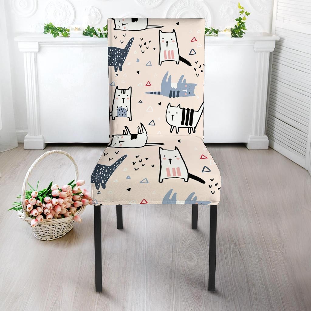 Doodle Cat Print Chair Cover-grizzshop