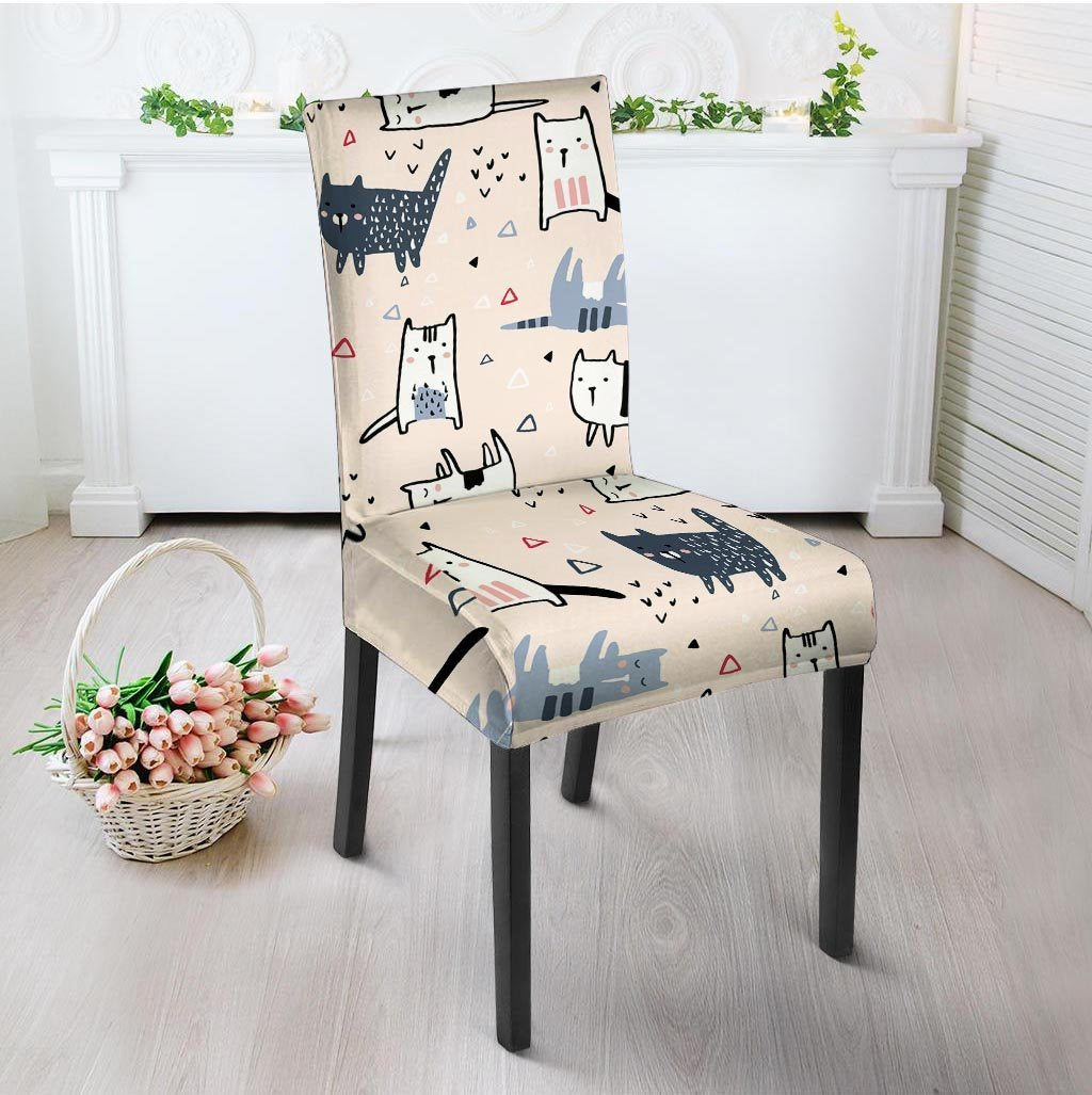 Doodle Cat Print Chair Cover-grizzshop