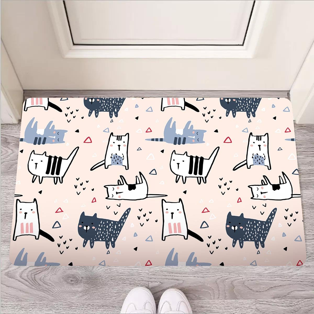 Doodle Cat Print Door Mat-grizzshop