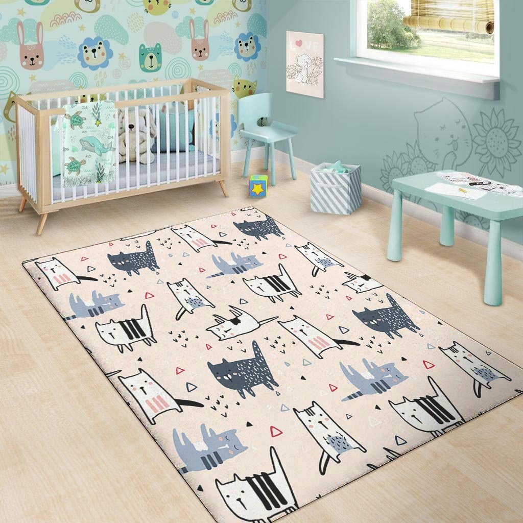 Doodle Cat Print Floor Mat-grizzshop