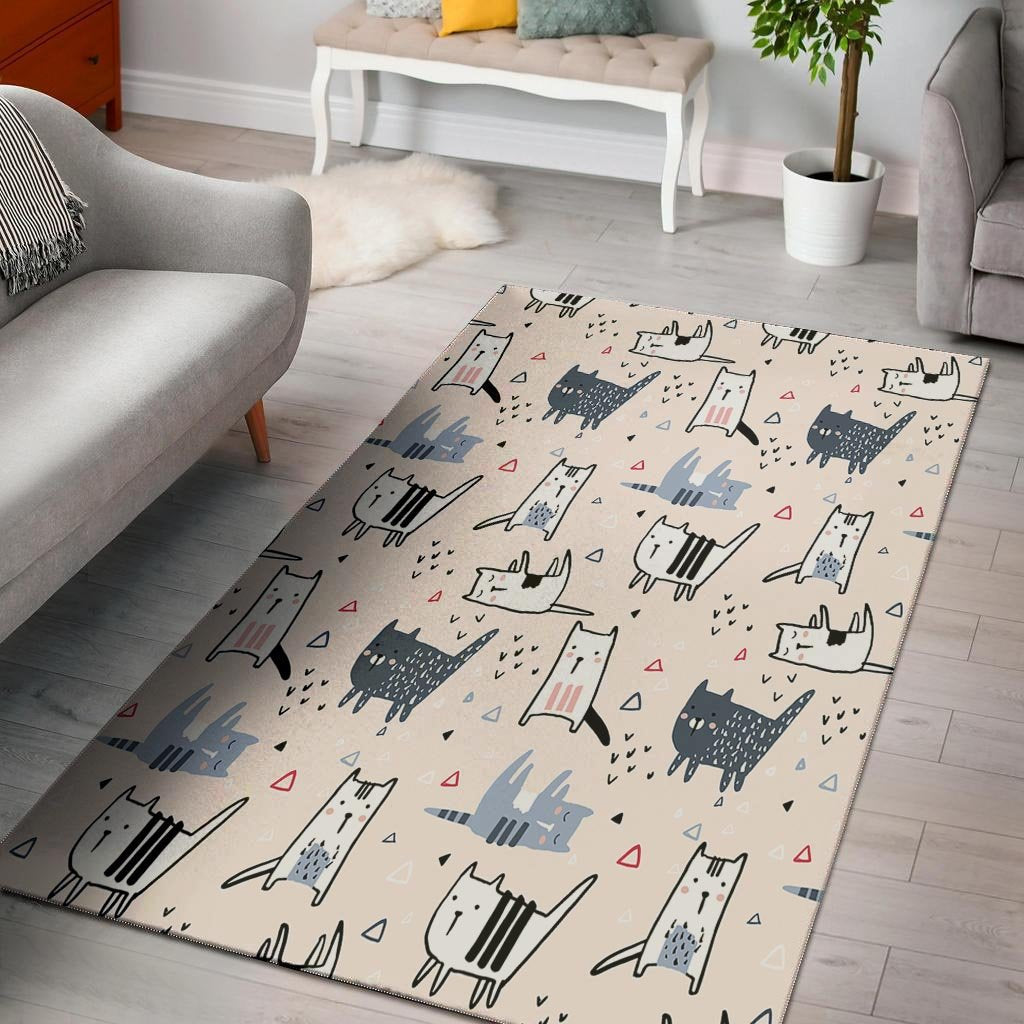 Doodle Cat Print Floor Mat-grizzshop