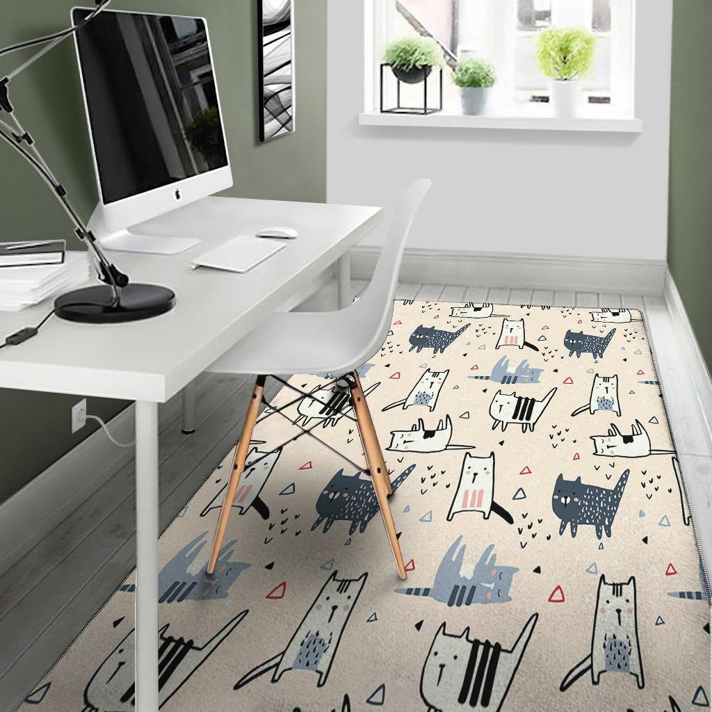 Doodle Cat Print Floor Mat-grizzshop