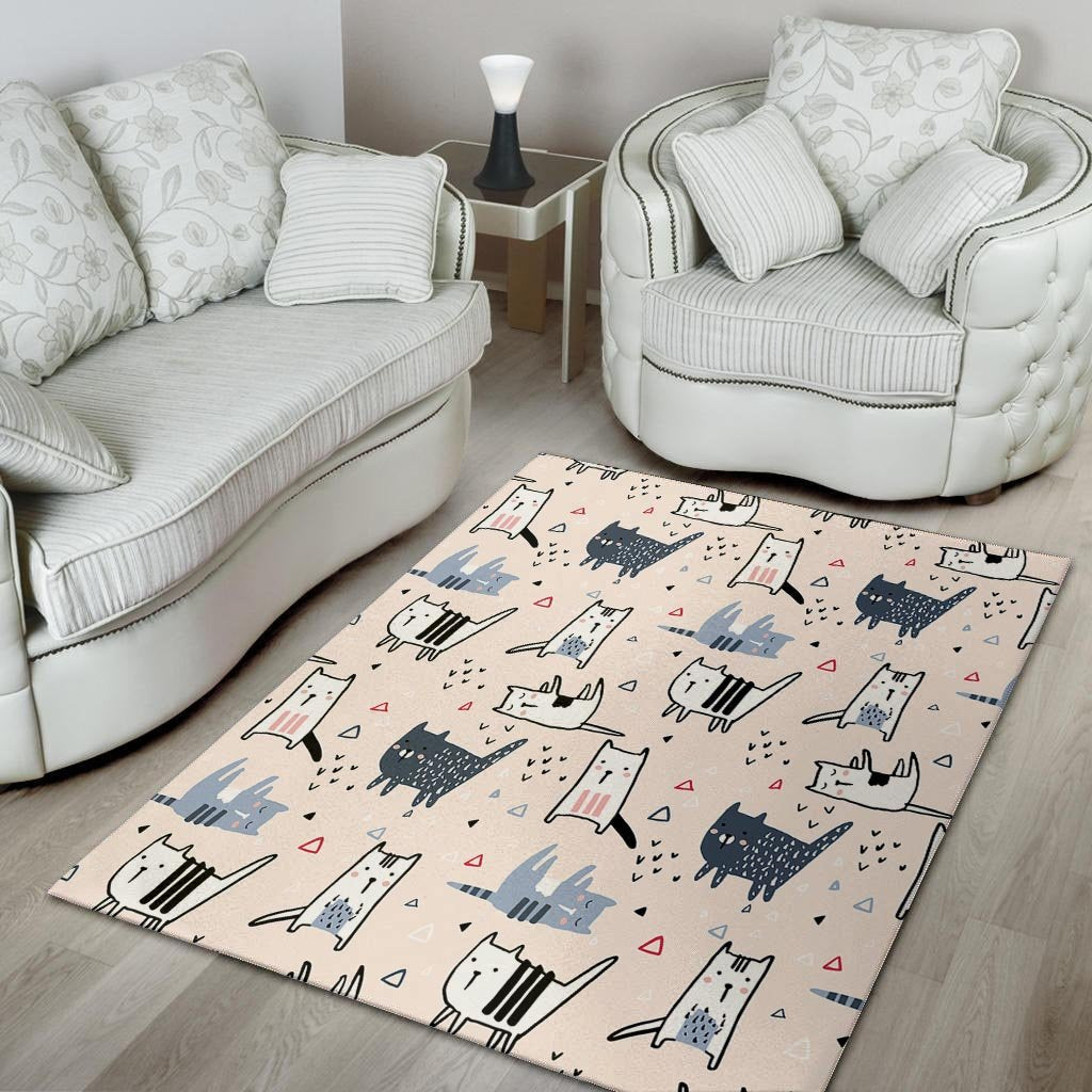 Doodle Cat Print Floor Mat-grizzshop