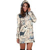 Doodle Cat Print Hoodie Dress-grizzshop