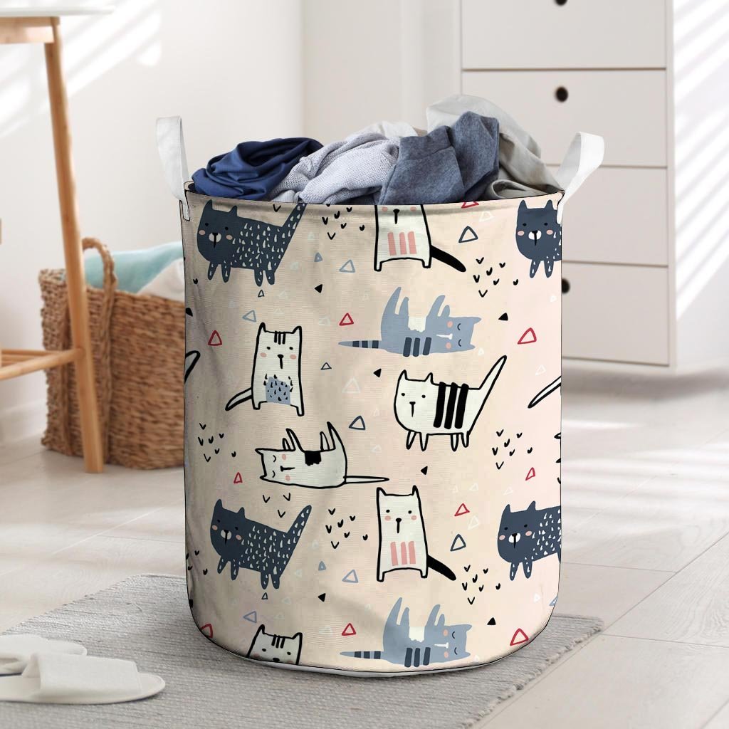 Doodle Cat Print Laundry Basket-grizzshop