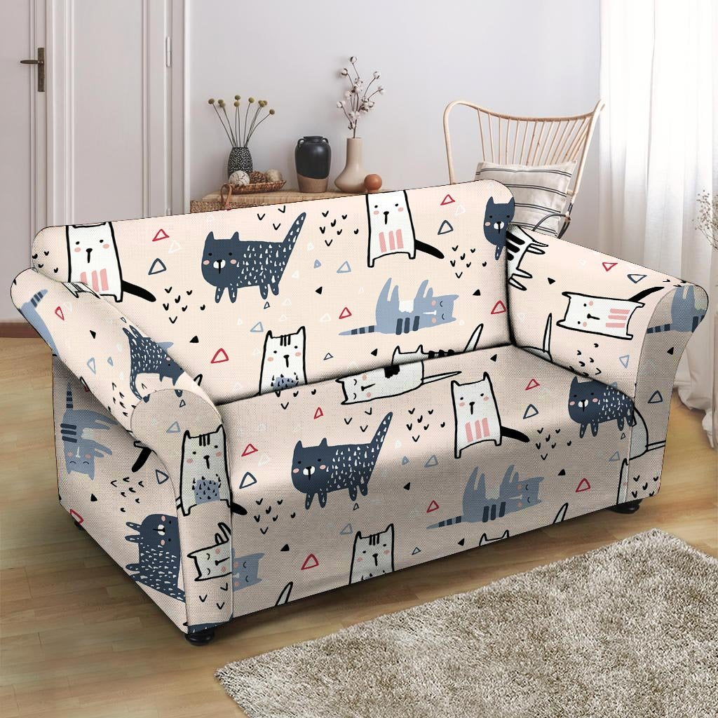 Doodle Cat Print Loveseat Cover-grizzshop