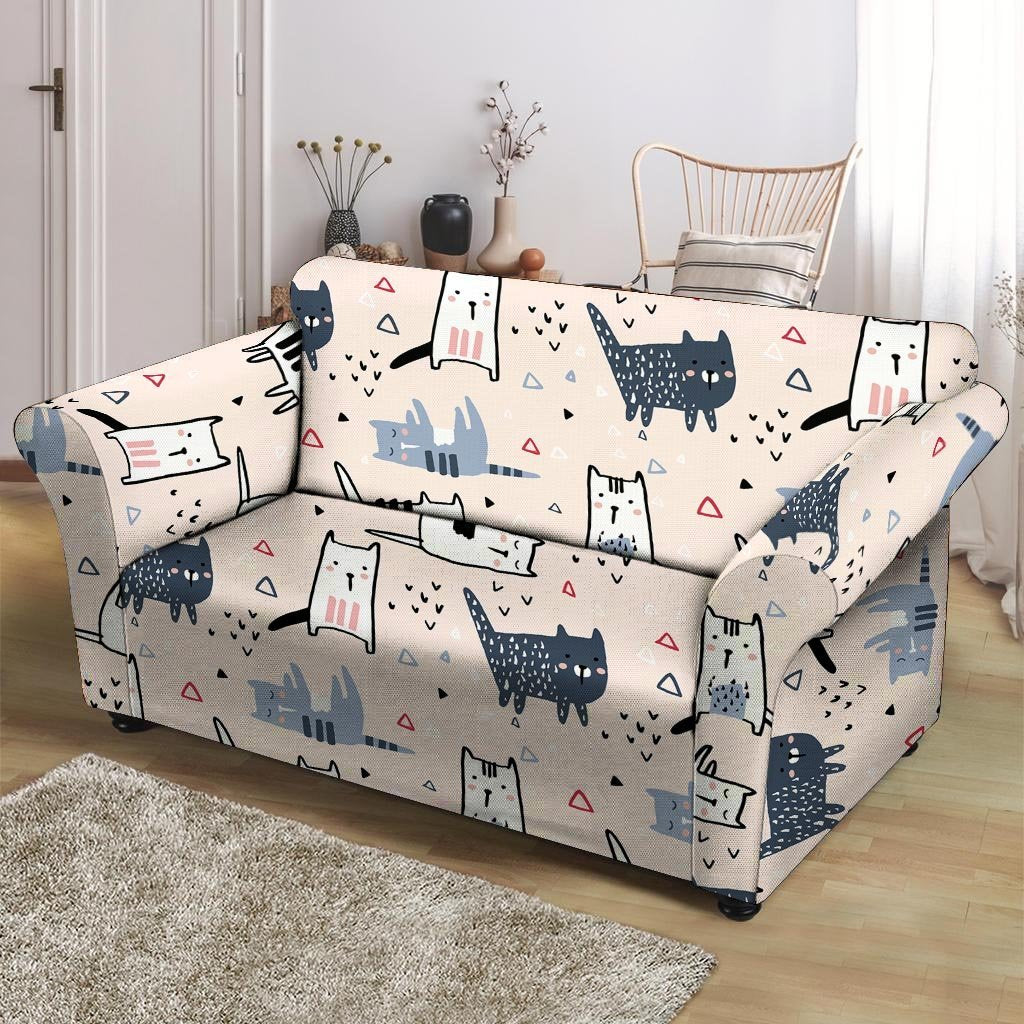 Doodle Cat Print Loveseat Cover-grizzshop