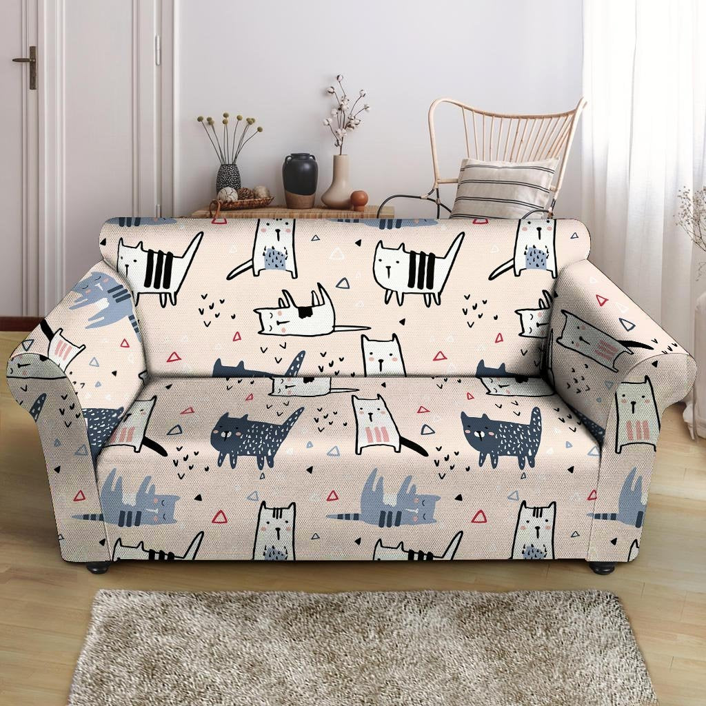 Doodle Cat Print Loveseat Cover-grizzshop