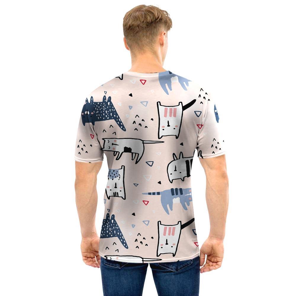 Doodle Cat Print Men T Shirt-grizzshop