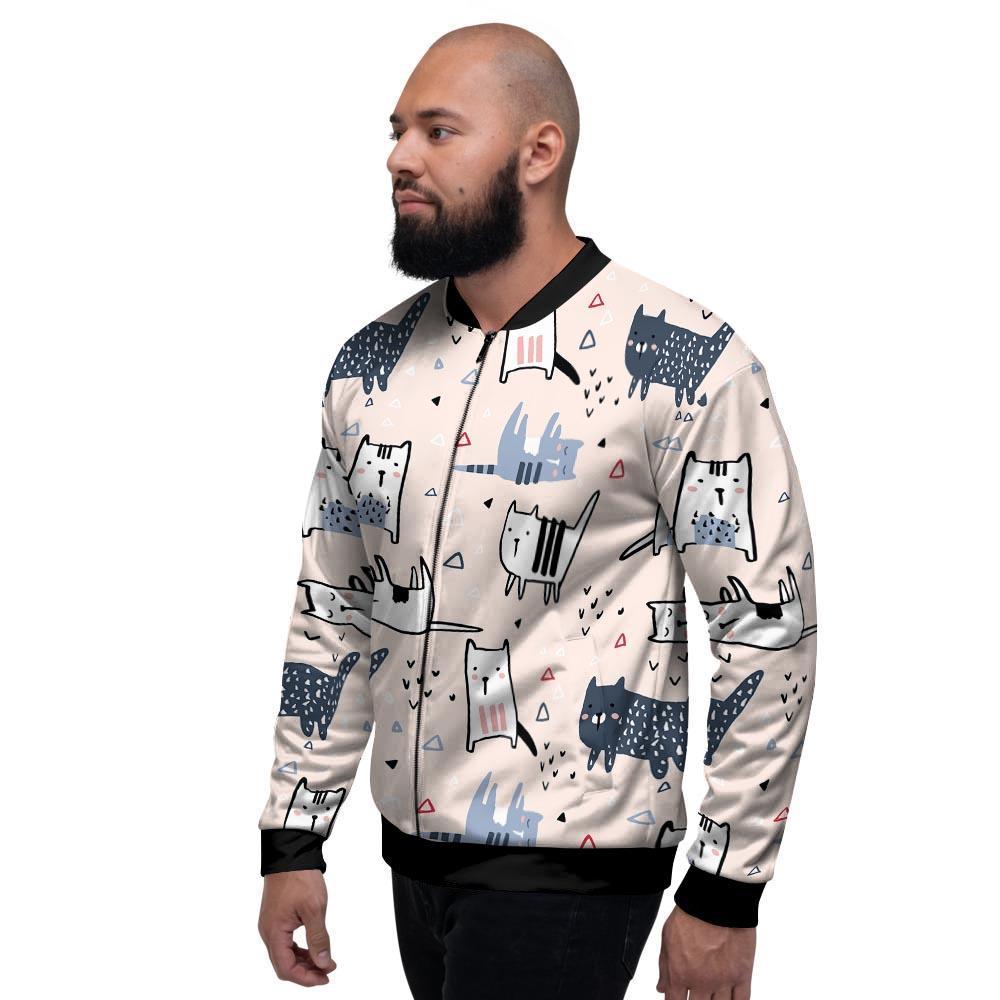 Doodle Cat Print Men's Bomber Jacket-grizzshop