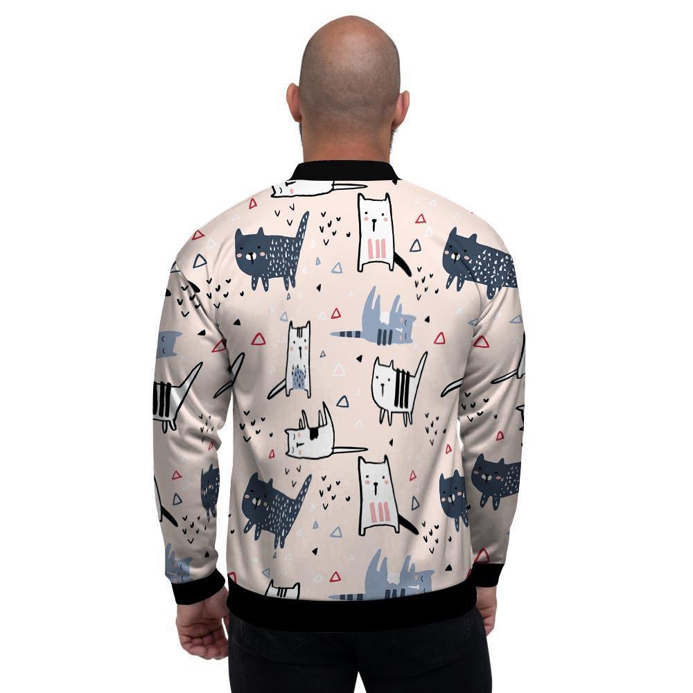 Doodle Cat Print Men's Bomber Jacket-grizzshop