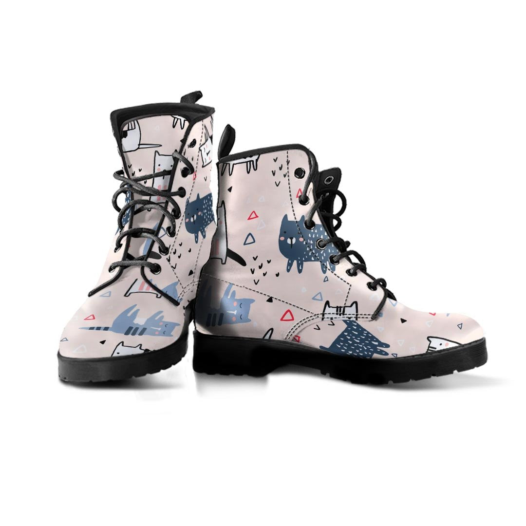 Doodle Cat Print Men's Boots-grizzshop