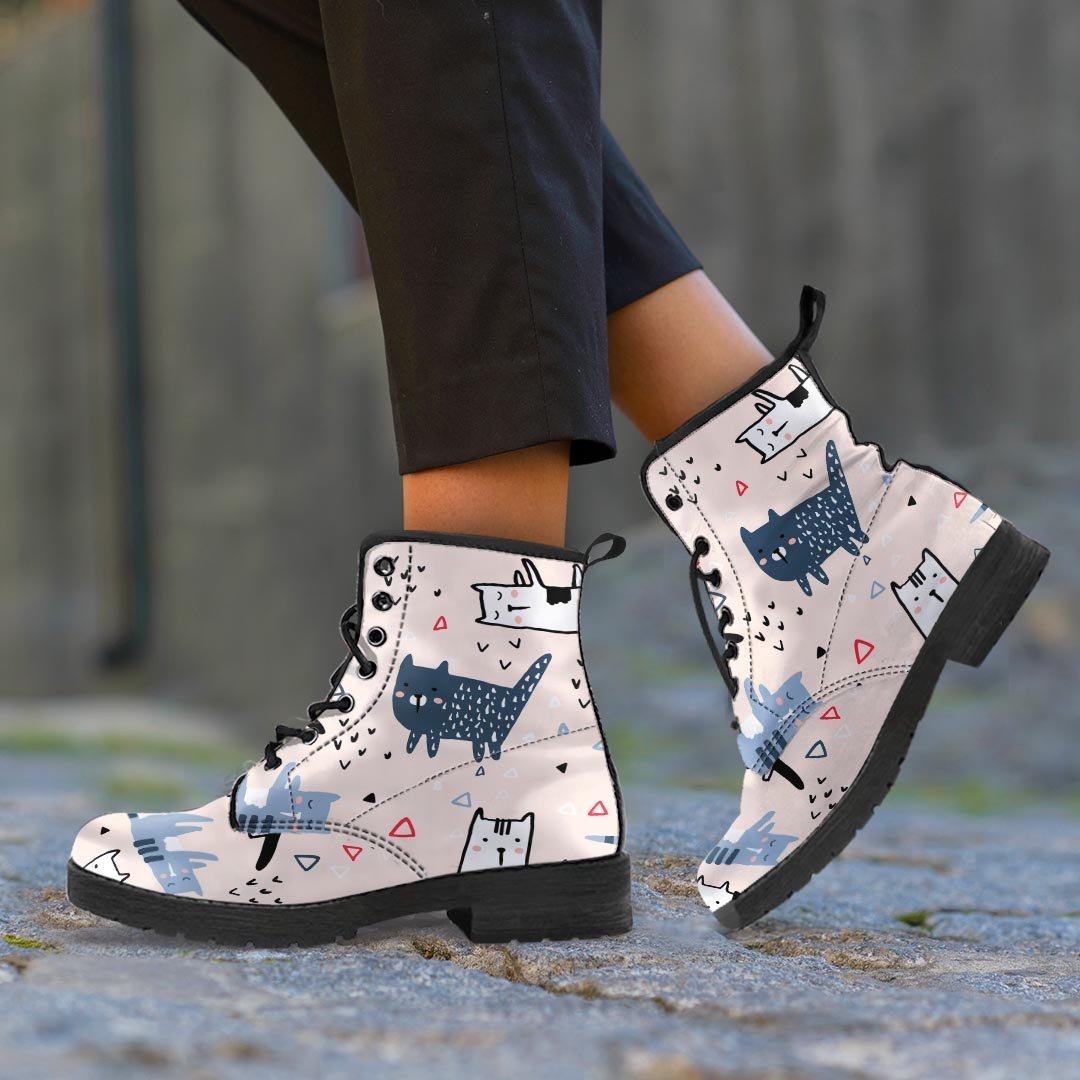 Doodle Cat Print Men's Boots-grizzshop