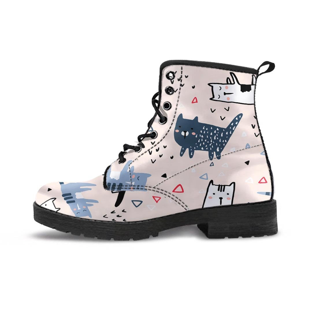 Doodle Cat Print Men's Boots-grizzshop