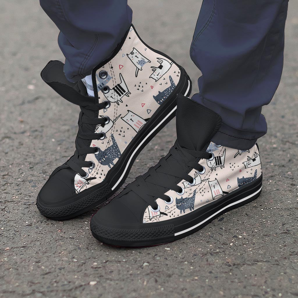 Doodle Cat Print Men's High Top Shoes-grizzshop