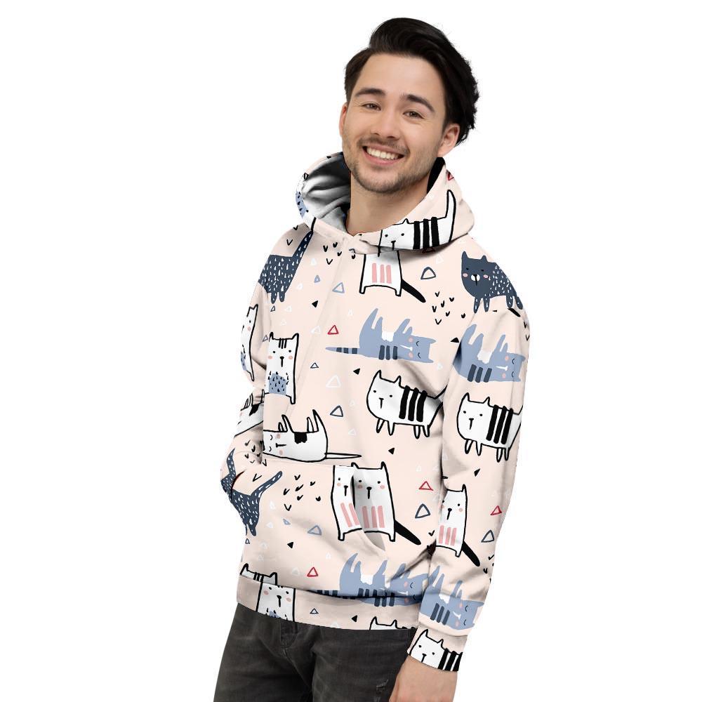 Doodle Cat Print Men's Hoodie-grizzshop