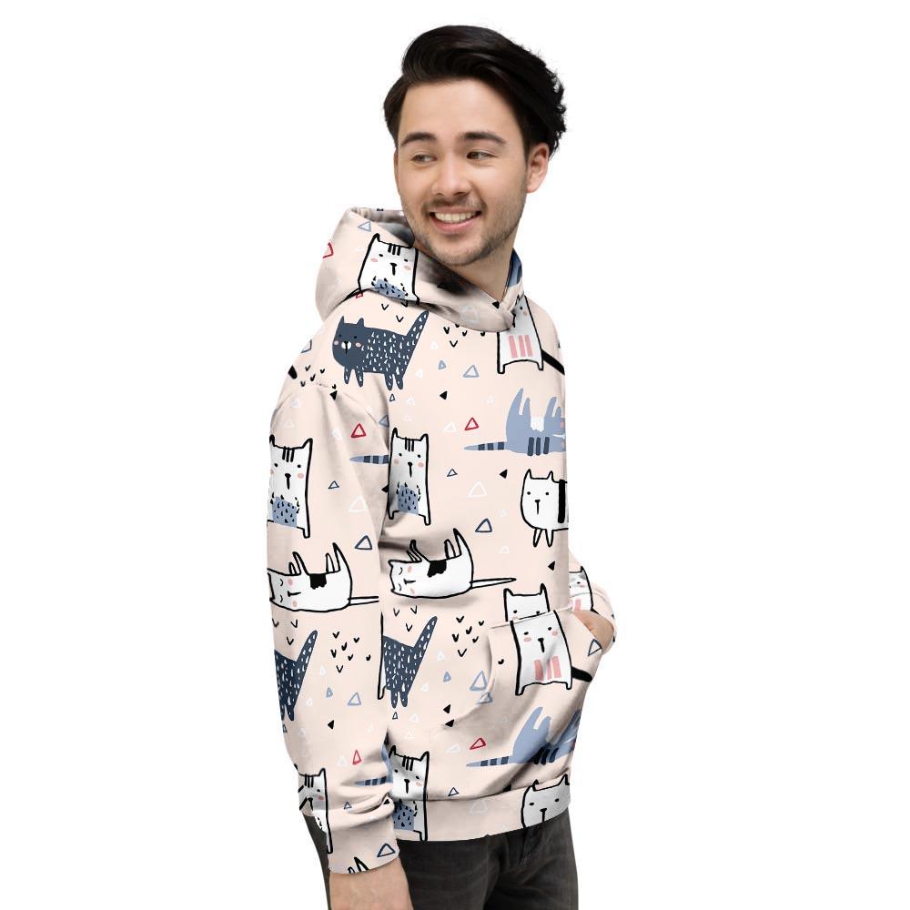 Doodle Cat Print Men's Hoodie-grizzshop