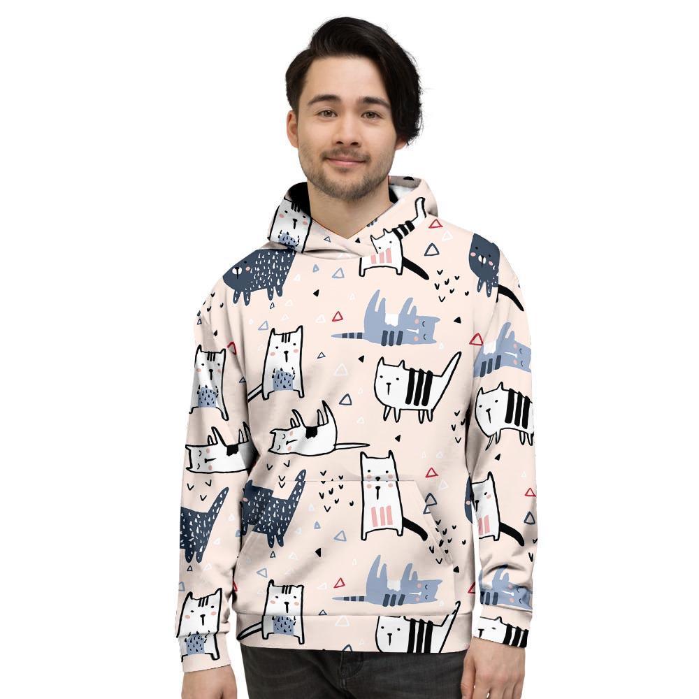 Doodle Cat Print Men's Hoodie-grizzshop