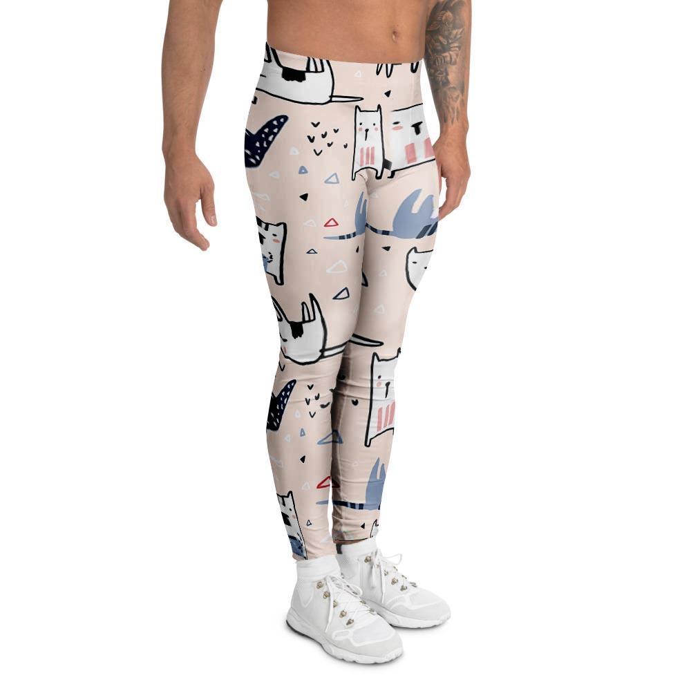 Doodle Cat Print Men's Leggings-grizzshop