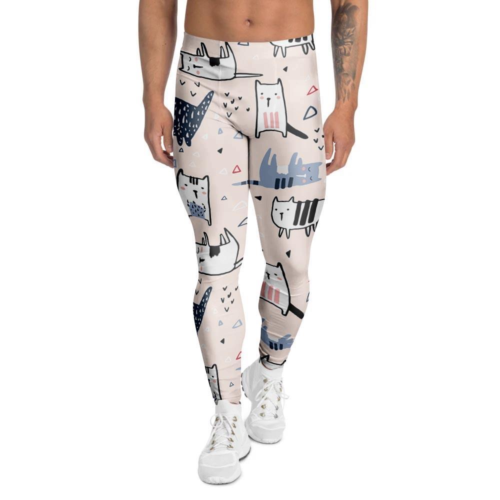 Doodle Cat Print Men's Leggings-grizzshop