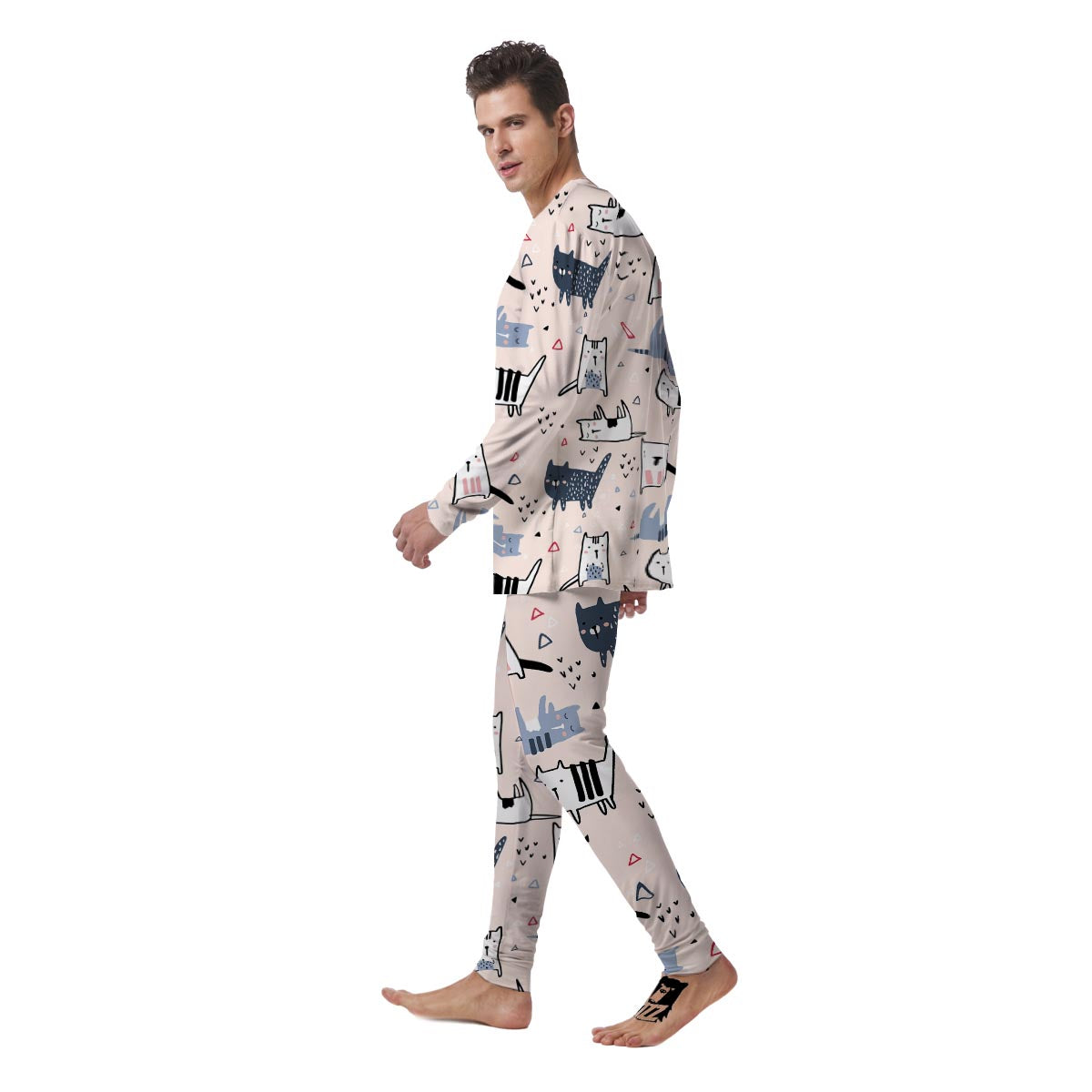 Doodle Cat Print Men's Pajamas-grizzshop