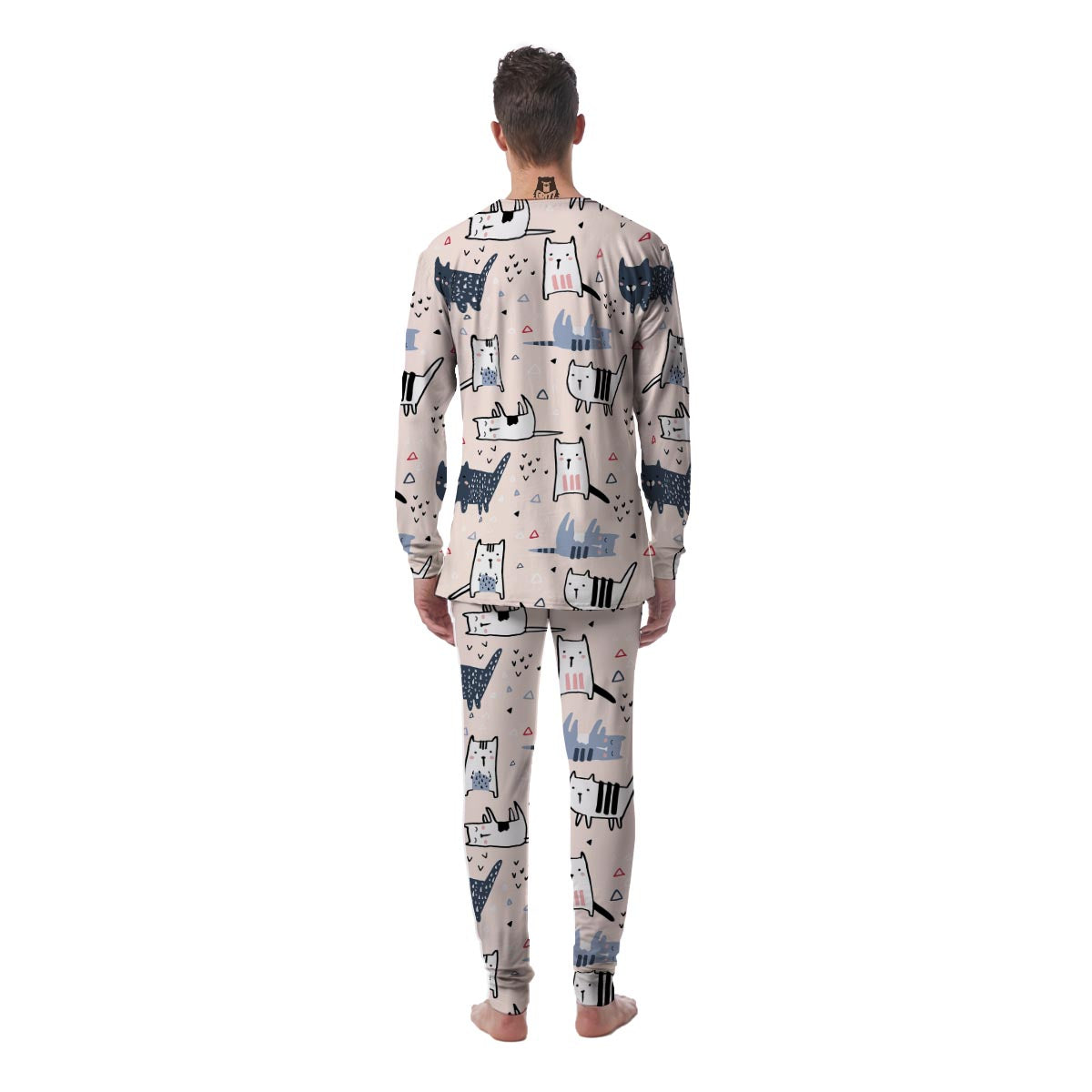 Doodle Cat Print Men's Pajamas-grizzshop