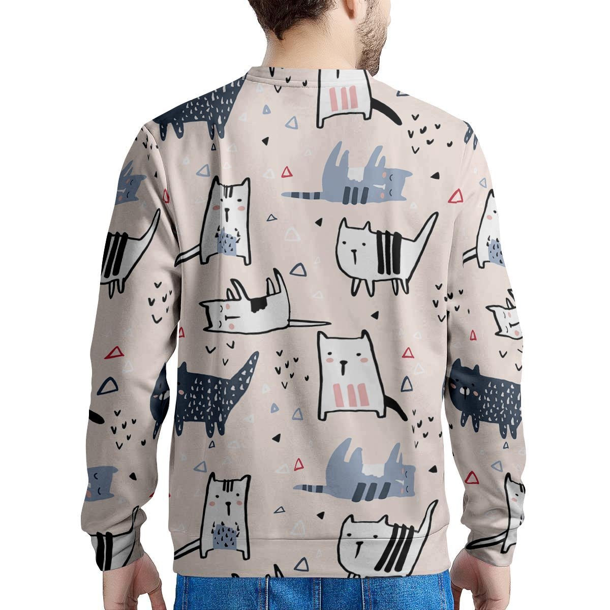 Doodle Cat Print Men's Sweatshirt-grizzshop