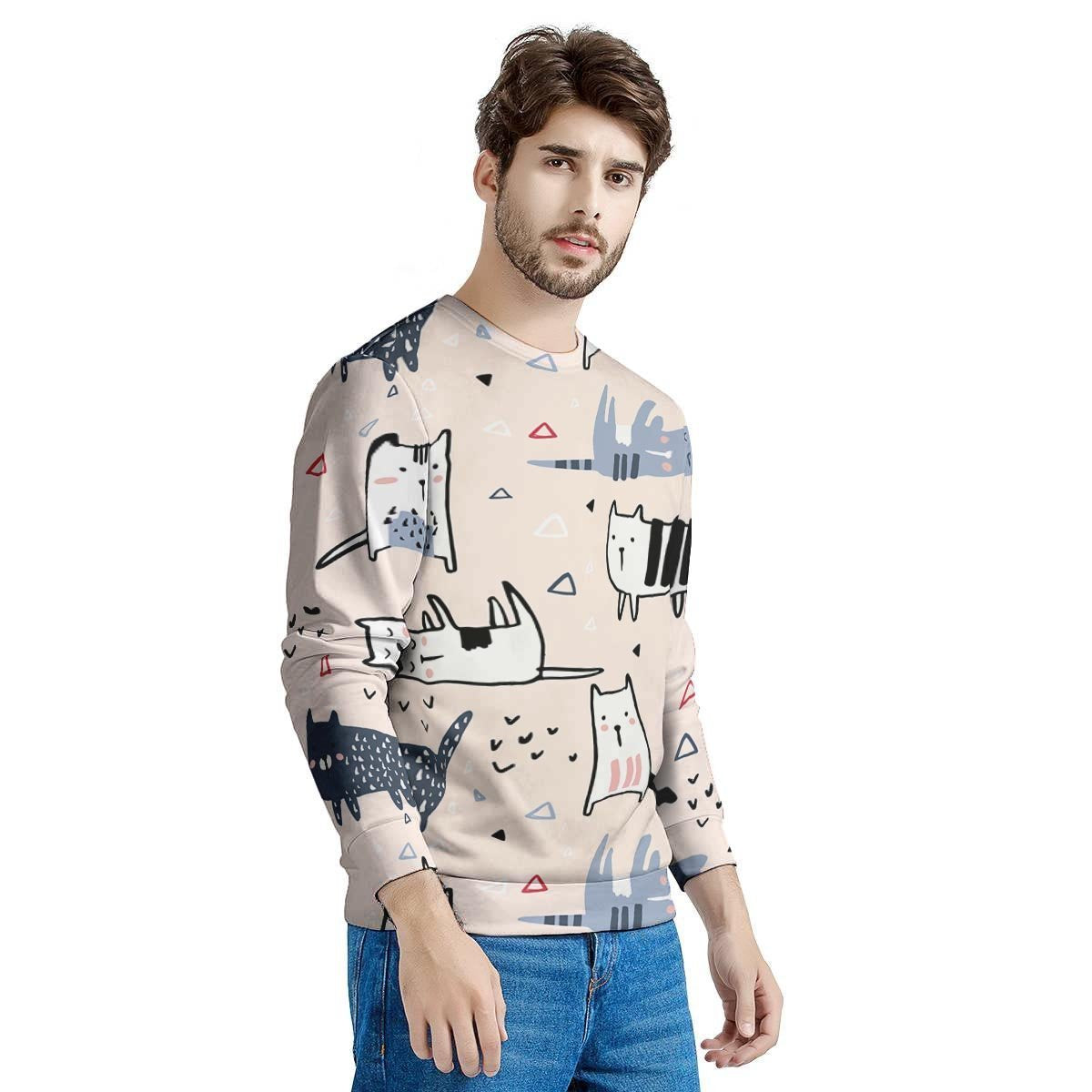 Doodle Cat Print Men's Sweatshirt-grizzshop