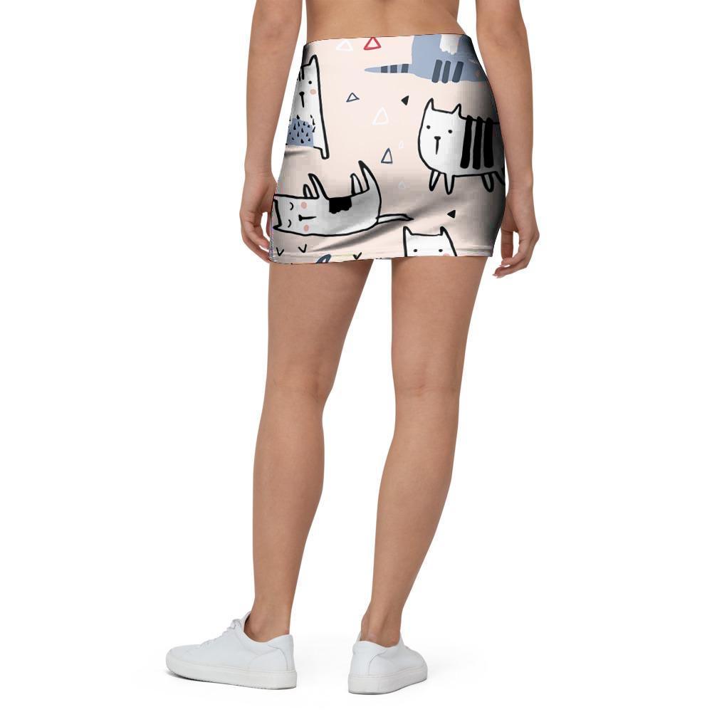 Doodle Cat Print Mini Skirt-grizzshop