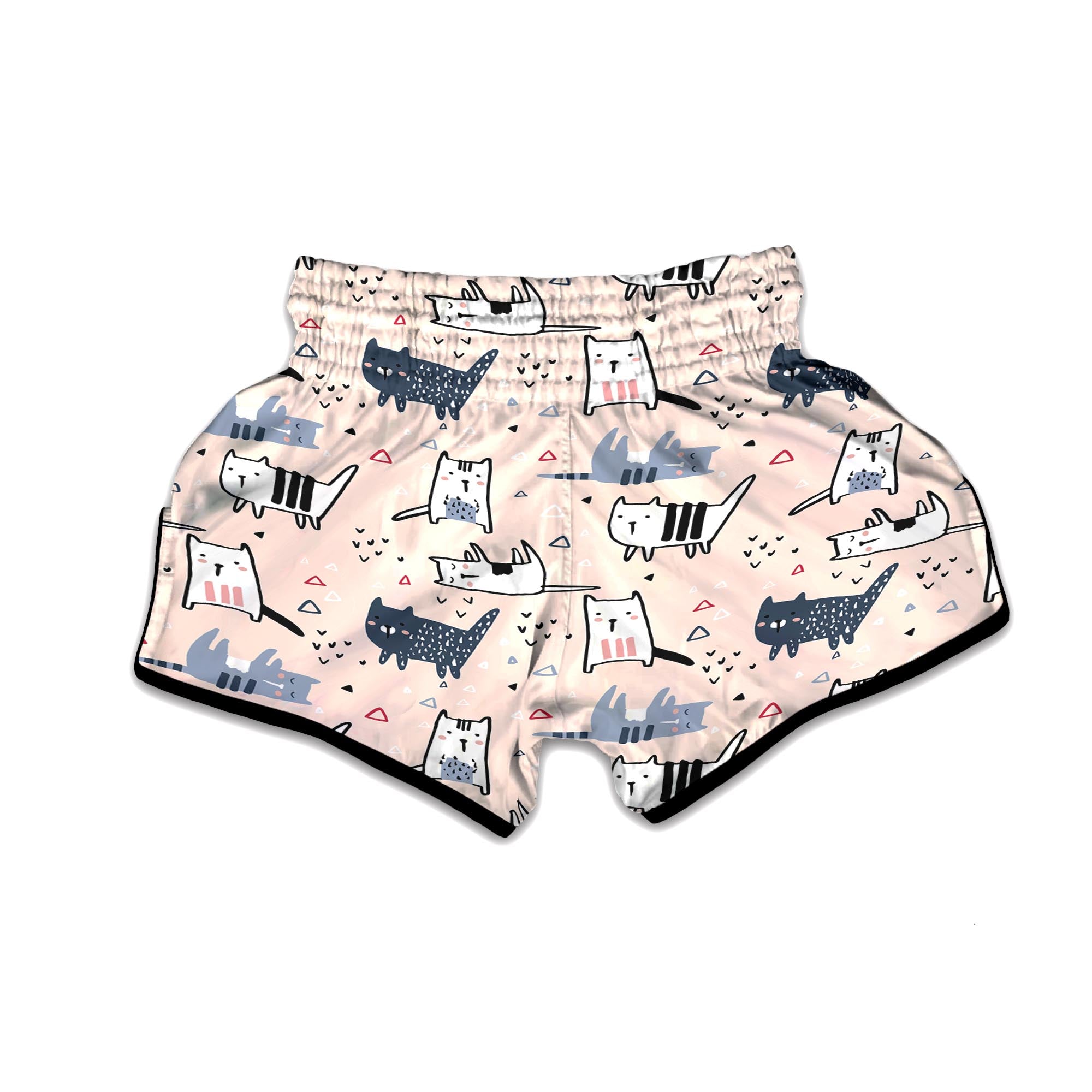 Doodle Cat Print Muay Thai Boxing Shorts-grizzshop