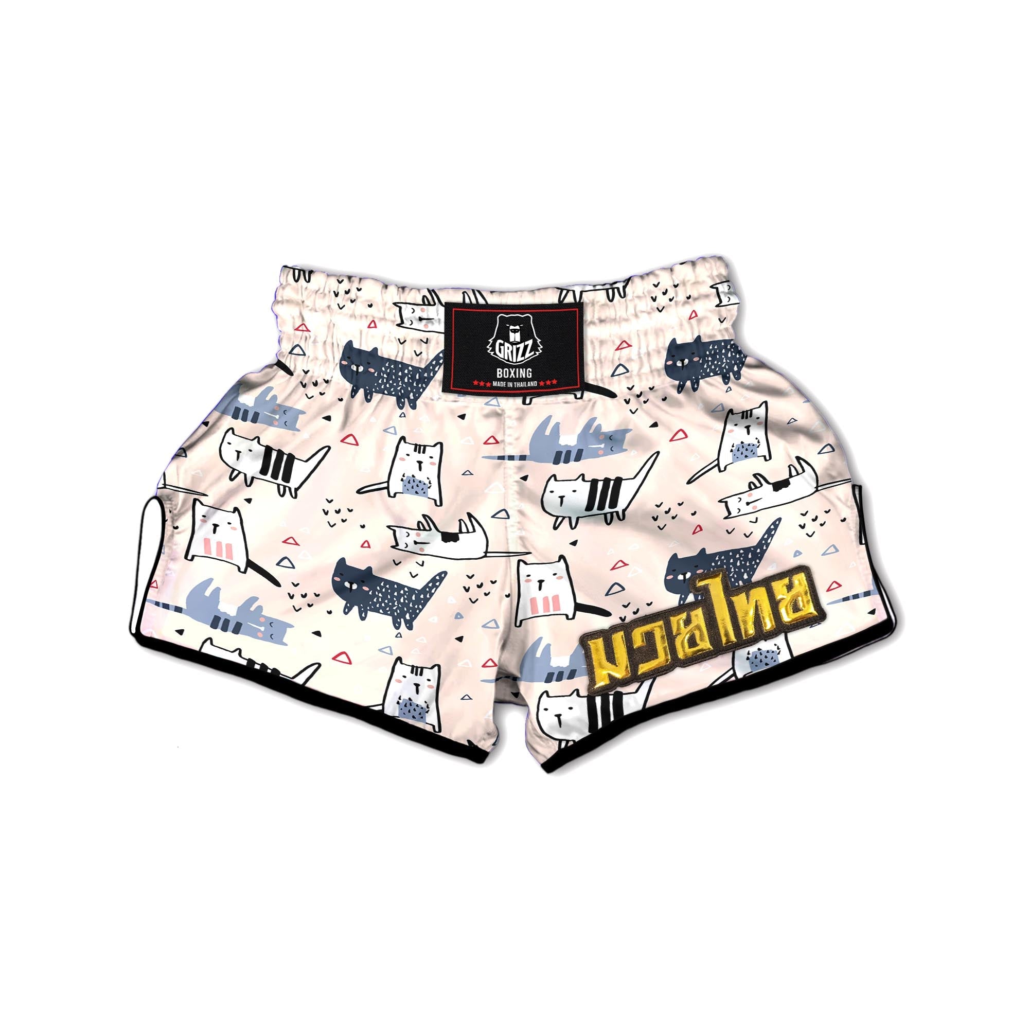 Doodle Cat Print Muay Thai Boxing Shorts-grizzshop