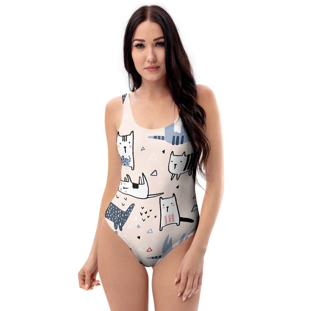 Doodle Cat Print One Piece Swimsuite-grizzshop