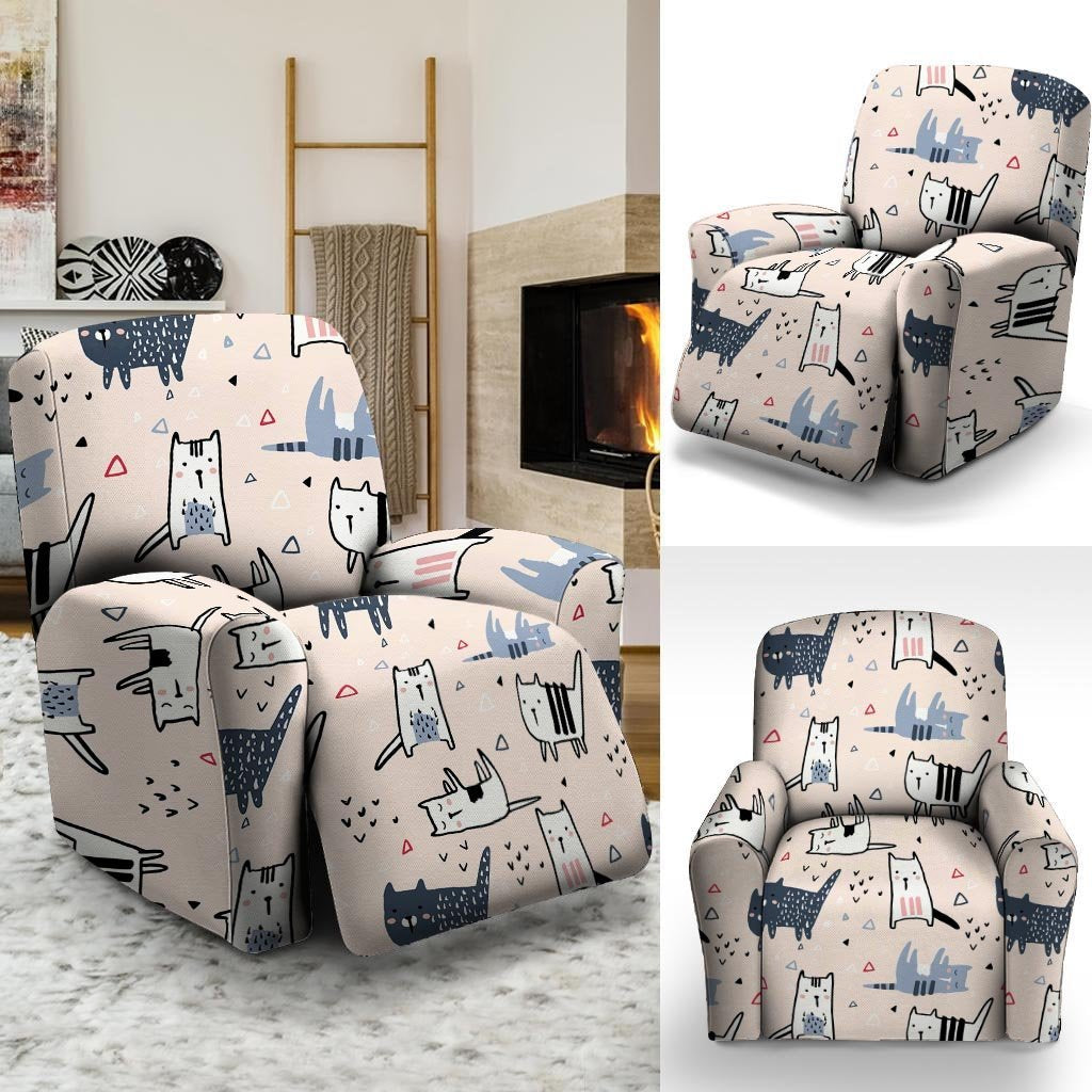 Doodle Cat Print Recliner Cover-grizzshop